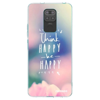 Picasee silikonowe czarne etui na Xiaomi Redmi Note 9 - Think happy be happy