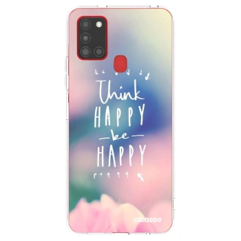 Picasee silikonowe przeźroczyste etui na Samsung Galaxy A21s - Think happy be happy