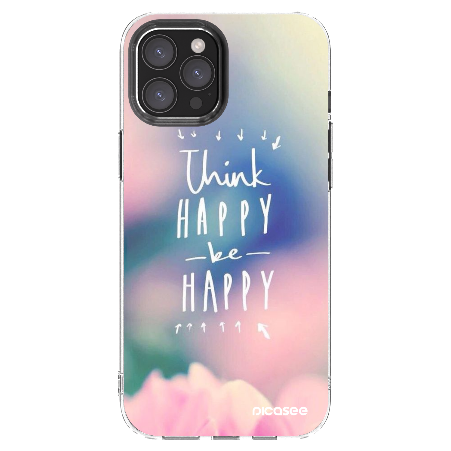 Picasee silikonowe przeźroczyste etui na Apple iPhone 12 Pro Max - Think happy be happy