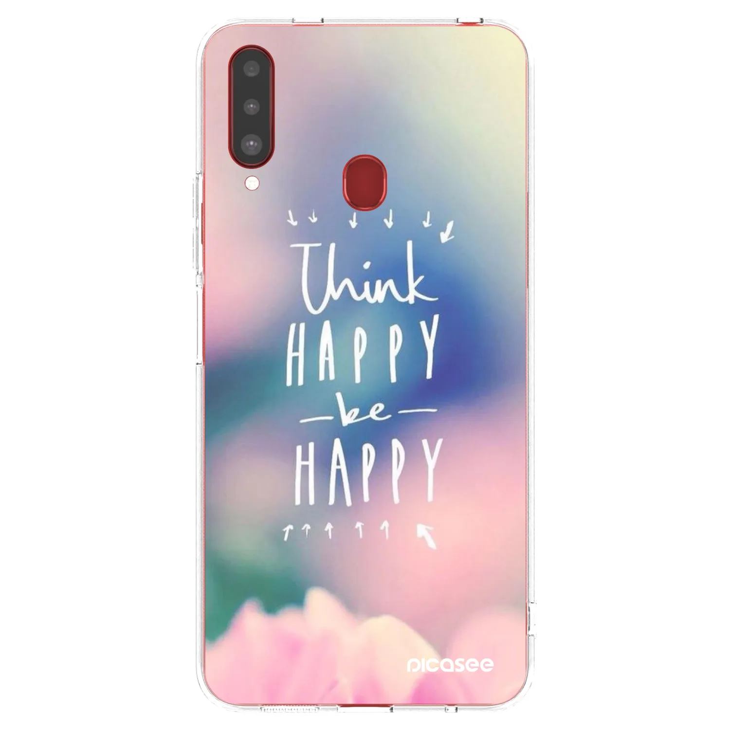 Picasee silikonowe przeźroczyste etui na Samsung Galaxy A20s - Think happy be happy
