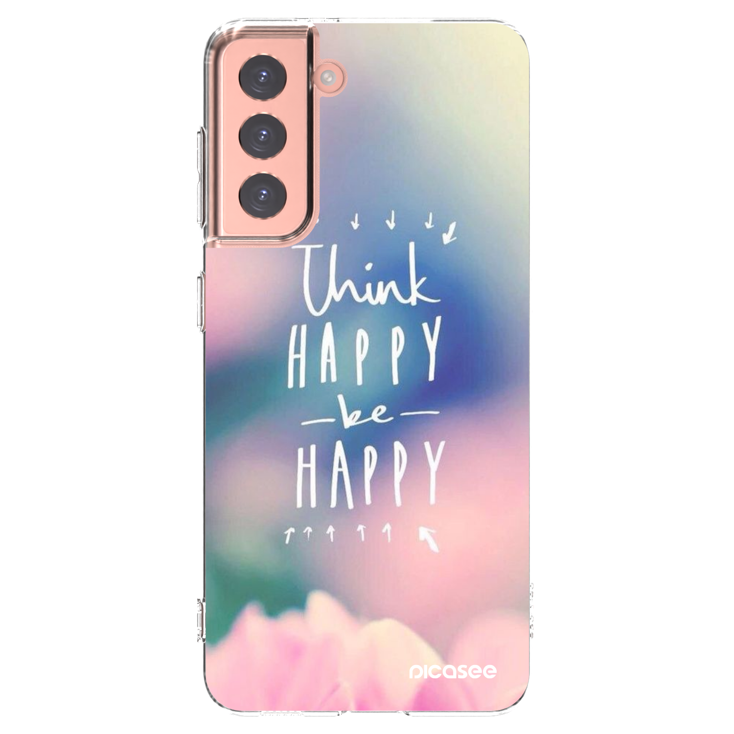 Picasee silikonowe przeźroczyste etui na Samsung Galaxy S21 5G G991B - Think happy be happy