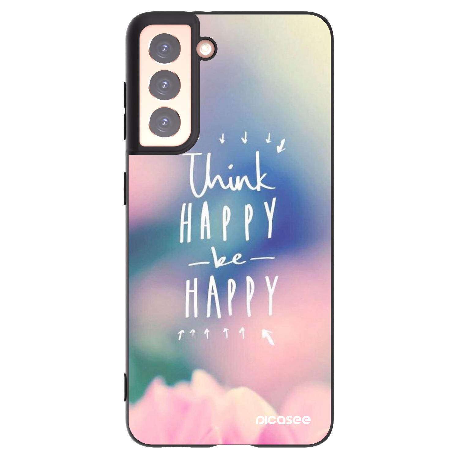 Picasee silikonowe czarne etui na Samsung Galaxy S21 5G G991B - Think happy be happy