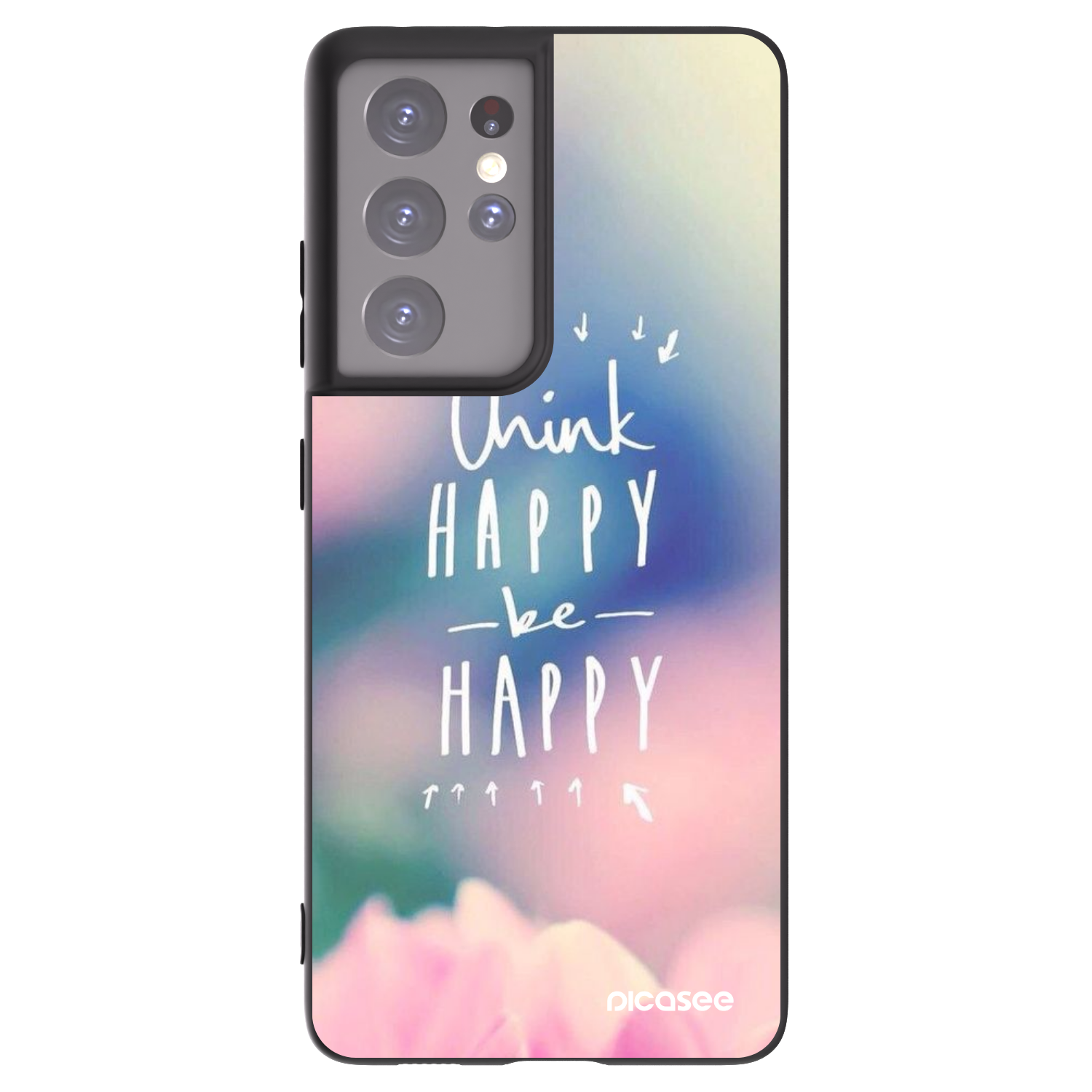 Picasee silikonowe czarne etui na Samsung Galaxy S21 Ultra 5G G998B - Think happy be happy
