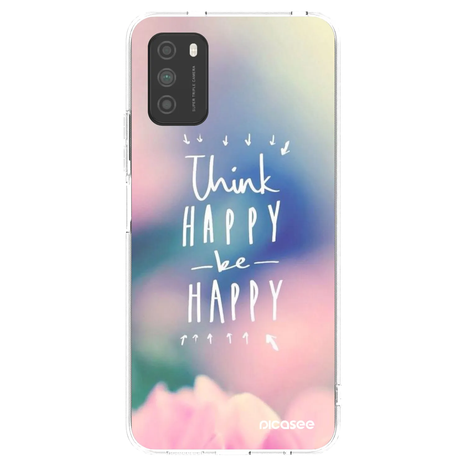 Picasee silikonowe przeźroczyste etui na Xiaomi Poco M3 - Think happy be happy