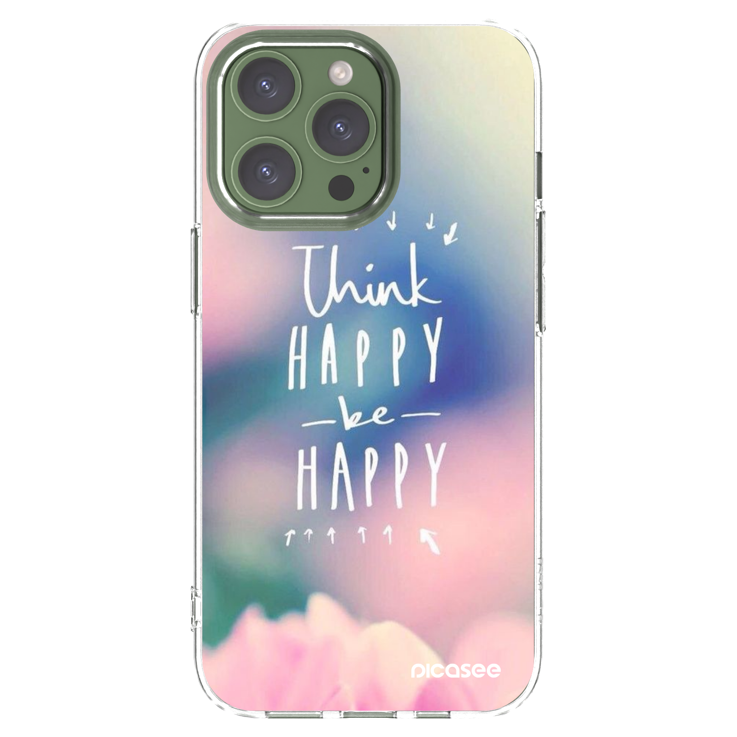 Picasee silikonowe przeźroczyste etui na Apple iPhone 13 Pro - Think happy be happy