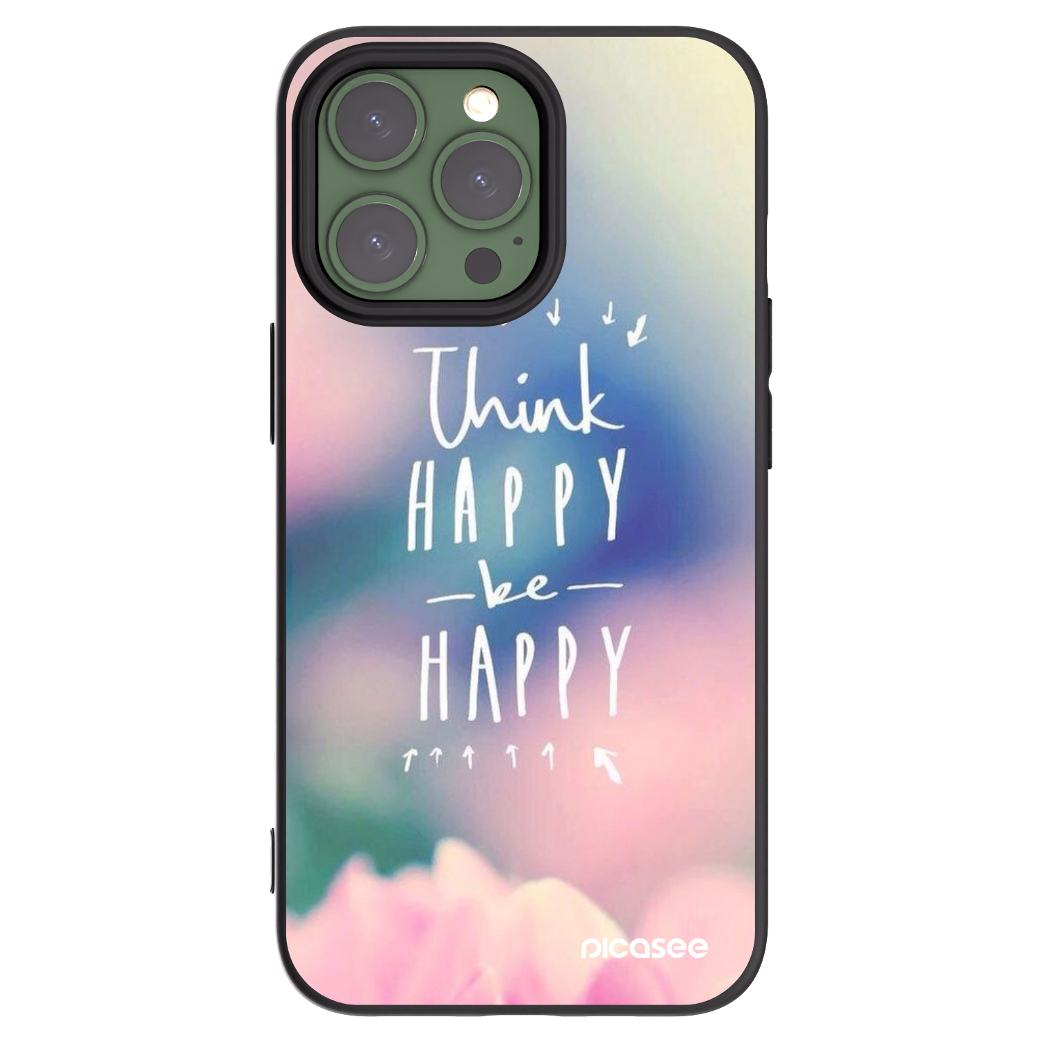 Picasee silikonowe czarne etui na Apple iPhone 13 Pro - Think happy be happy
