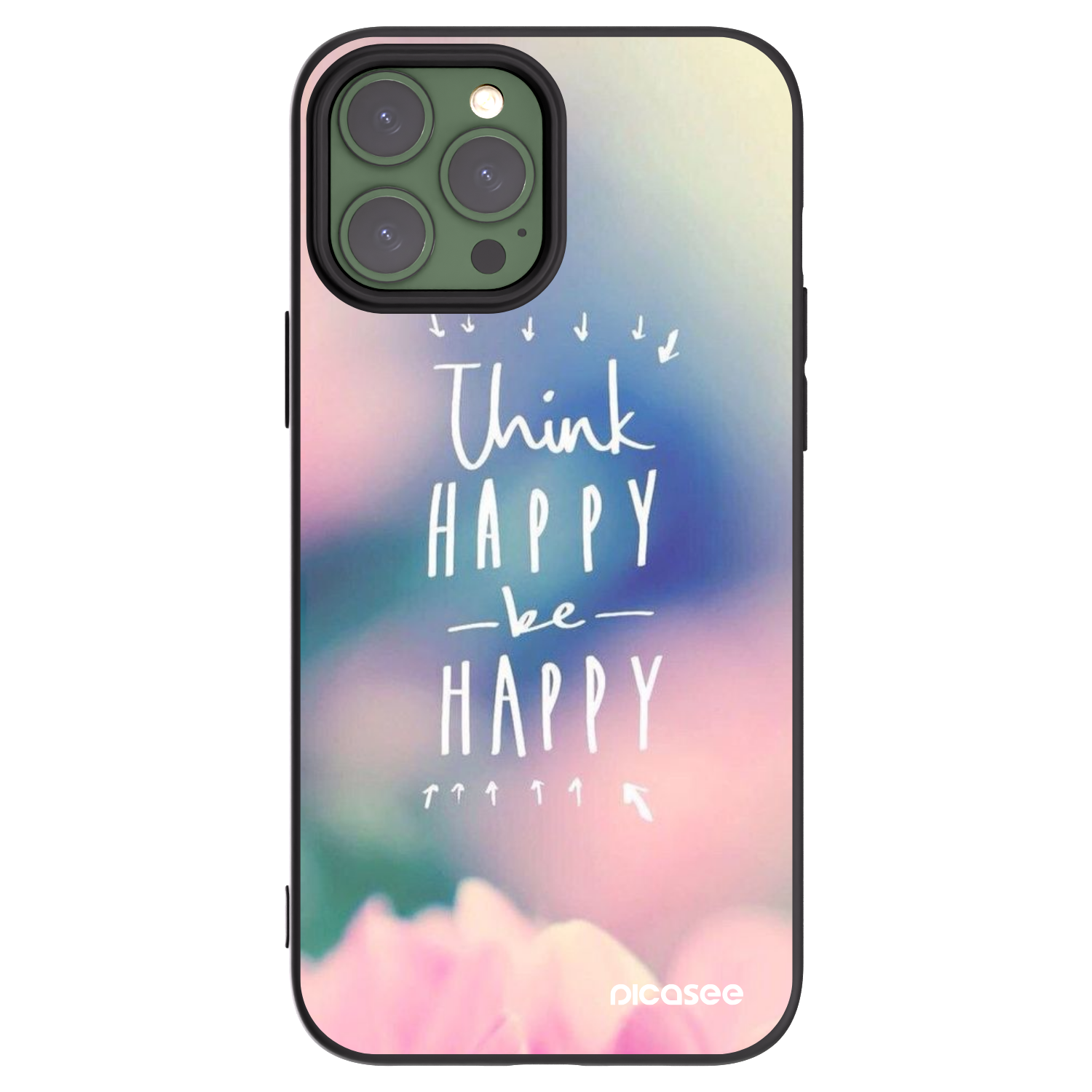 Picasee silikonowe czarne etui na Apple iPhone 13 Pro Max - Think happy be happy