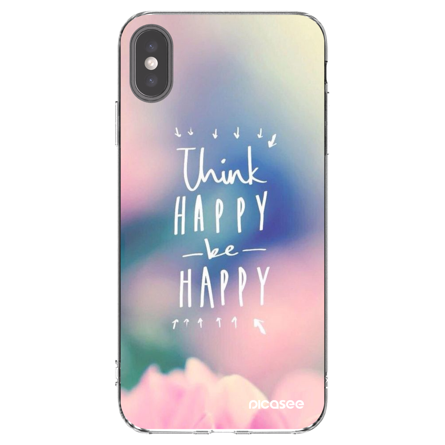 Picasee silikonowe przeźroczyste etui na Apple iPhone XS Max - Think happy be happy