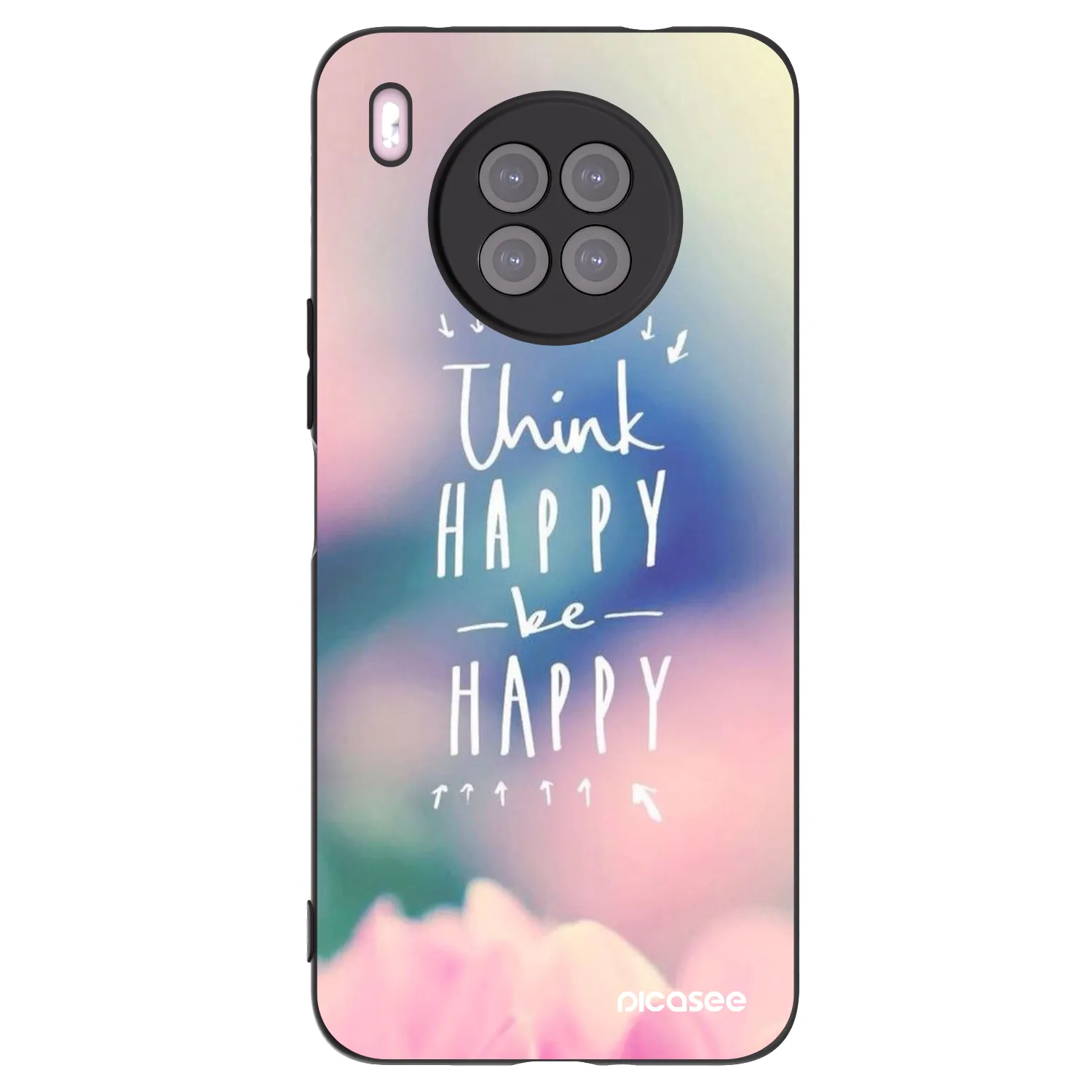 Picasee silikonowe czarne etui na Huawei Nova 8i - Think happy be happy