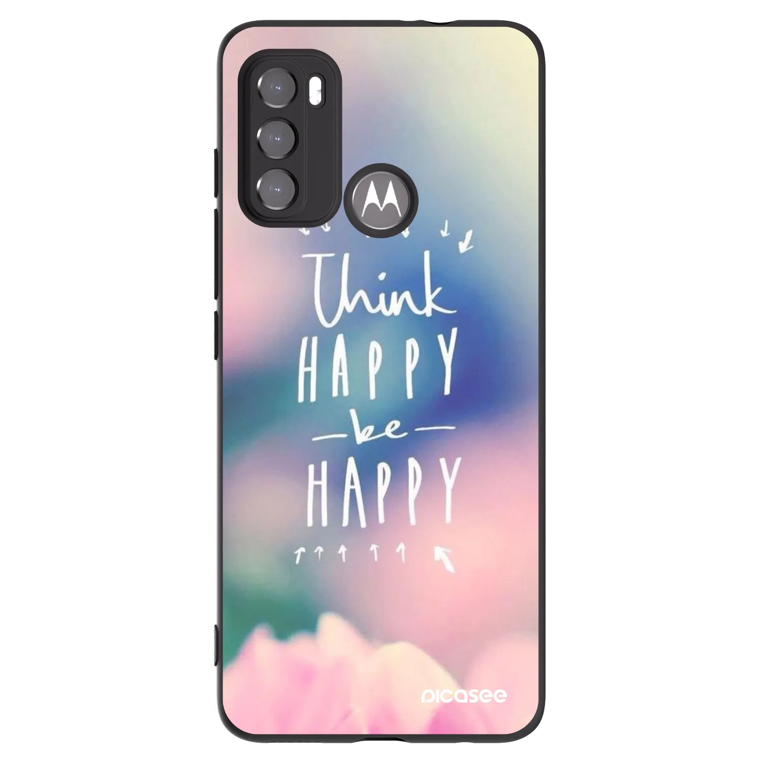 Picasee silikonowe czarne etui na Motorola Moto G60 - Think happy be happy