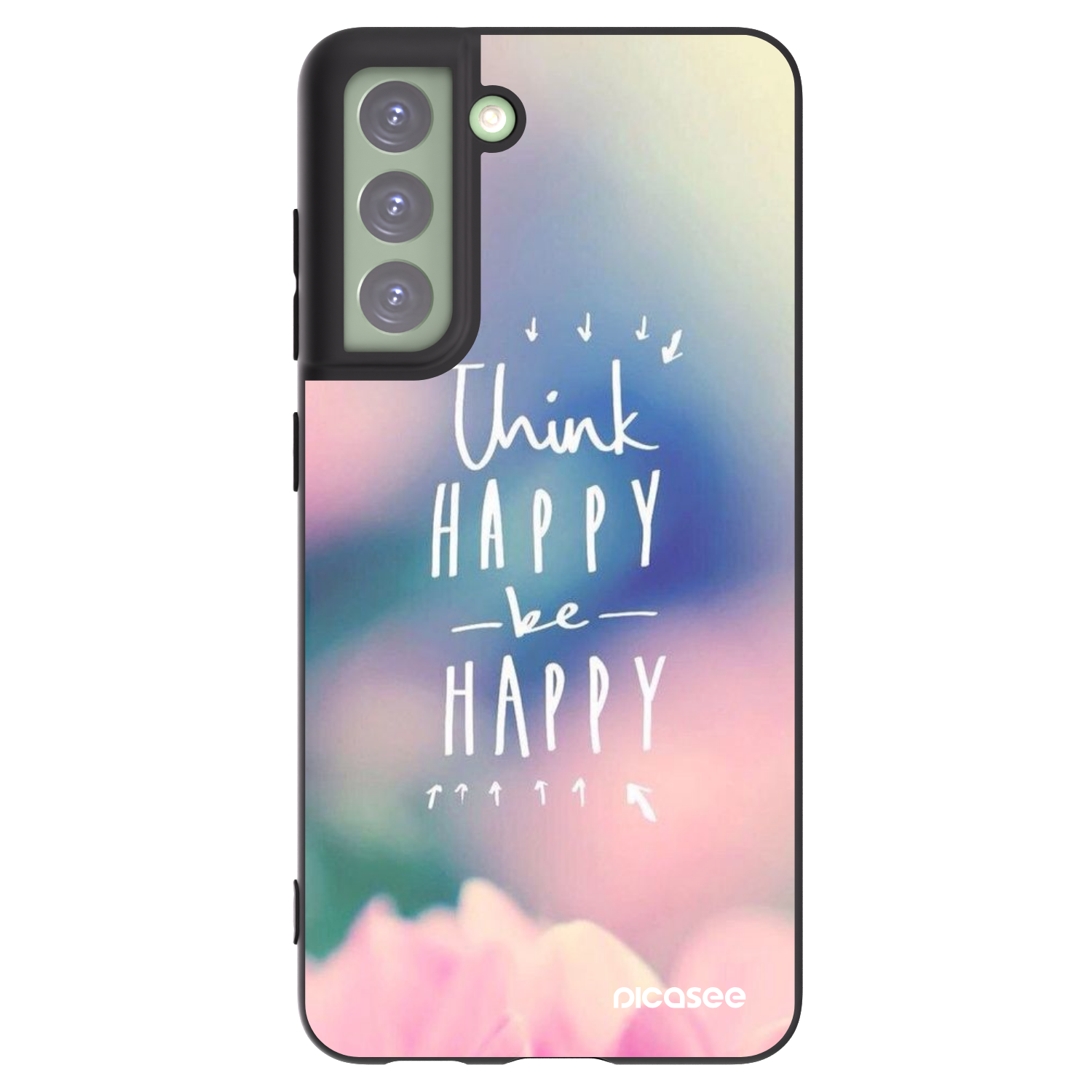 Picasee silikonowe czarne etui na Samsung Galaxy S21 FE 5G - Think happy be happy