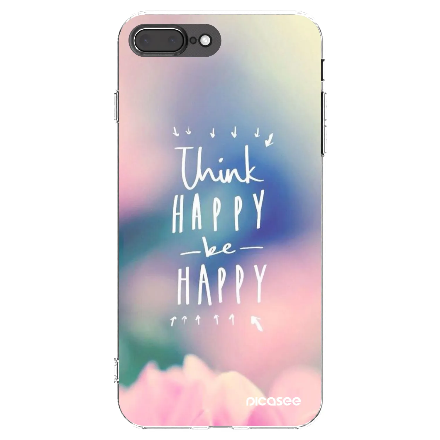 Picasee silikonowe przeźroczyste etui na Apple iPhone 7 Plus - Think happy be happy