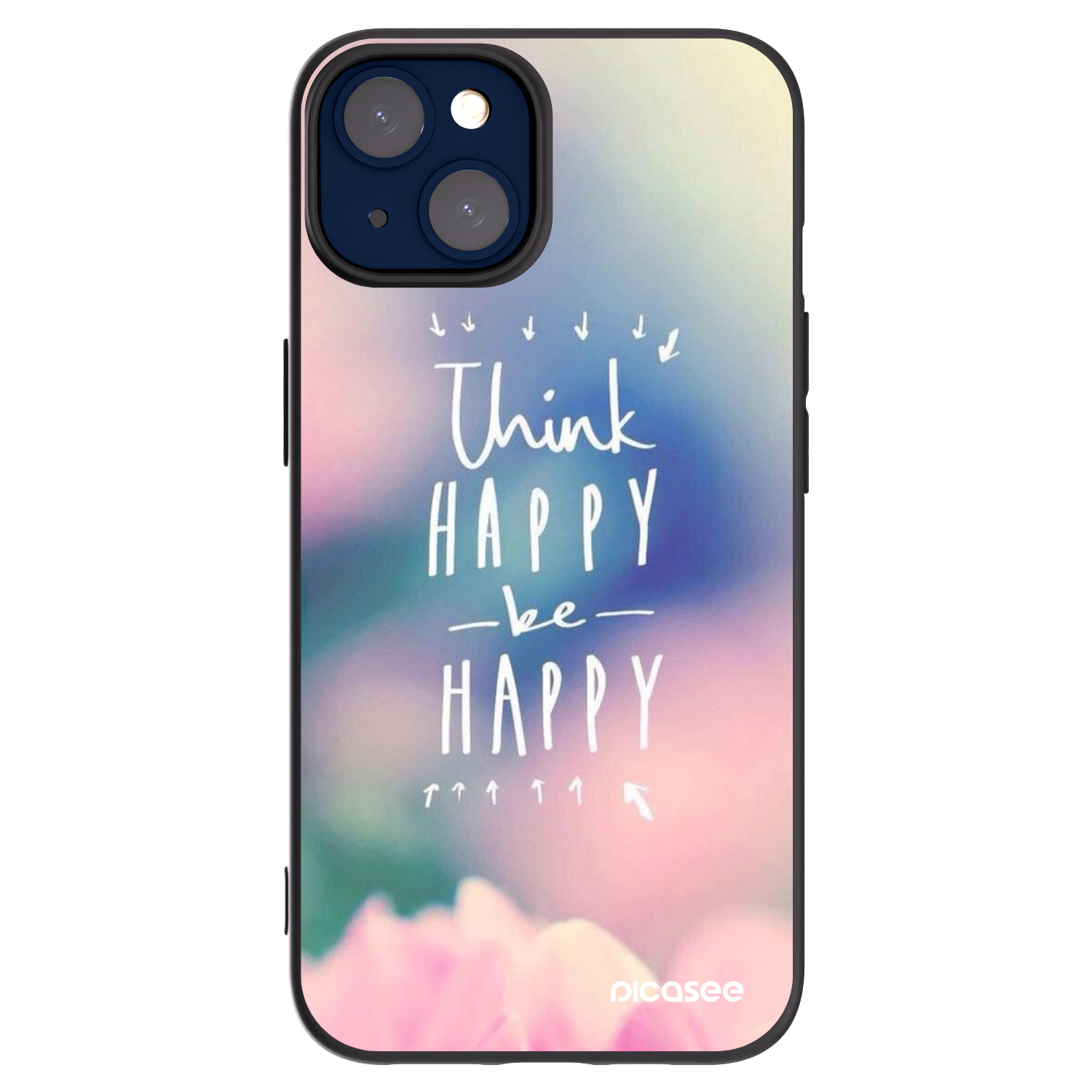 Picasee silikonowe czarne etui na Apple iPhone 14 - Think happy be happy