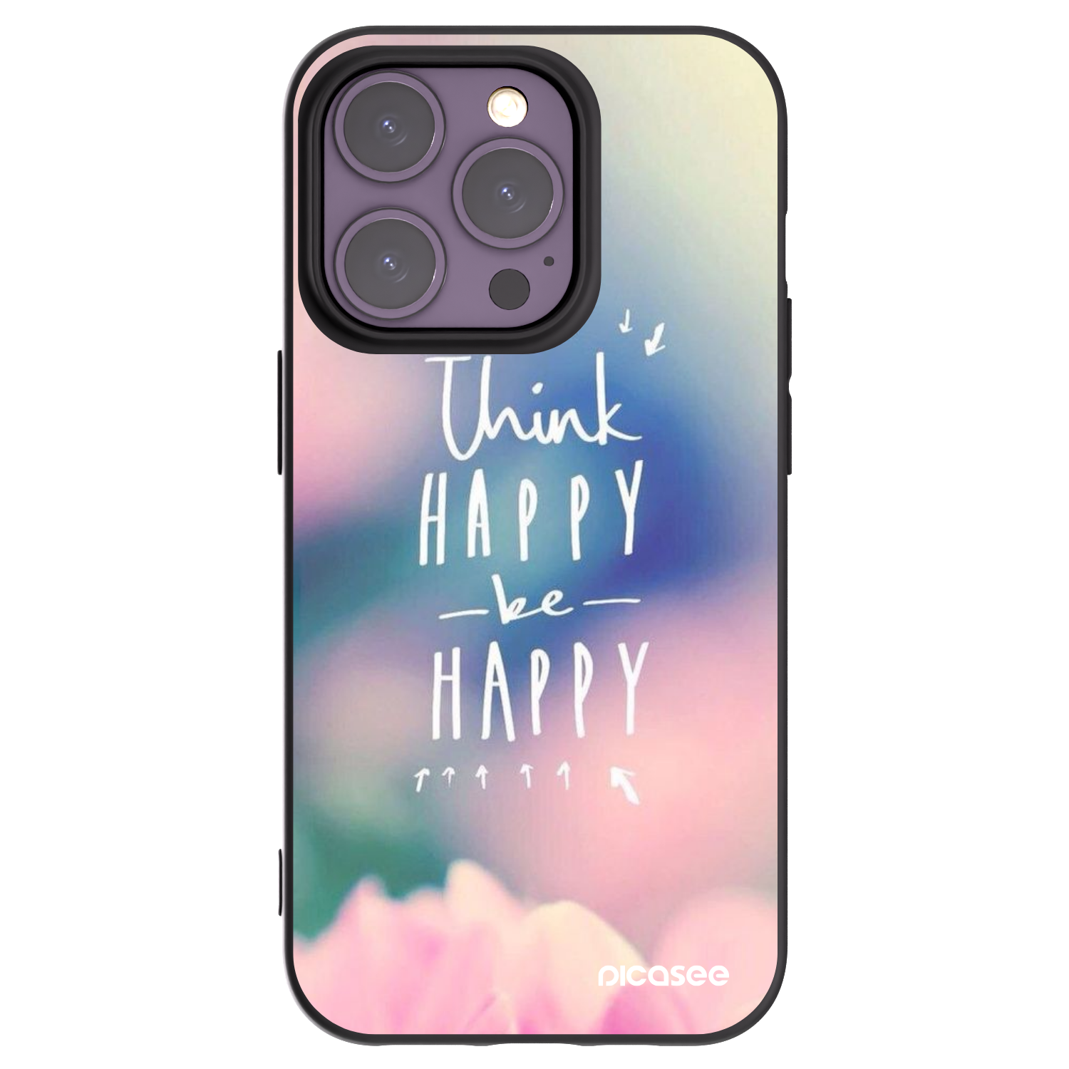 Picasee silikonowe czarne etui na Apple iPhone 14 Pro - Think happy be happy