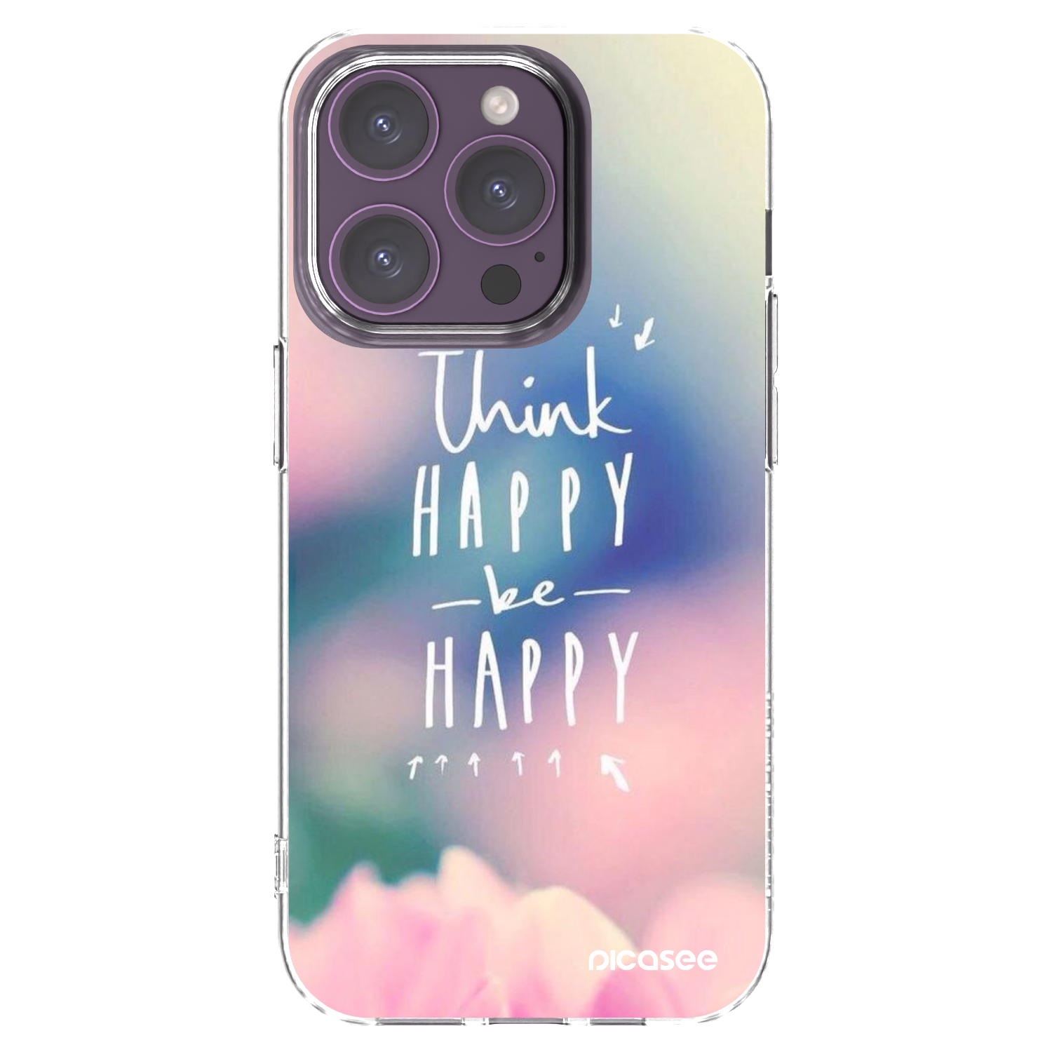 Picasee silikonowe przeźroczyste etui na Apple iPhone 14 Pro - Think happy be happy