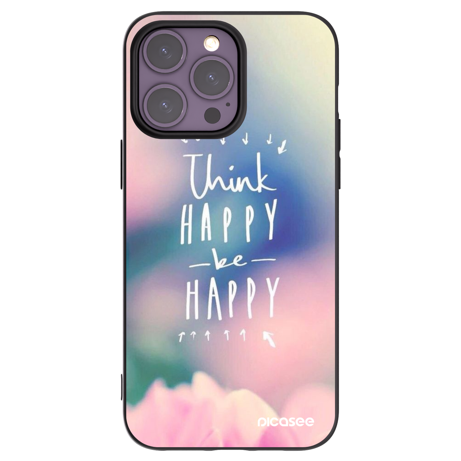Picasee silikonowe czarne etui na Apple iPhone 14 Pro Max - Think happy be happy