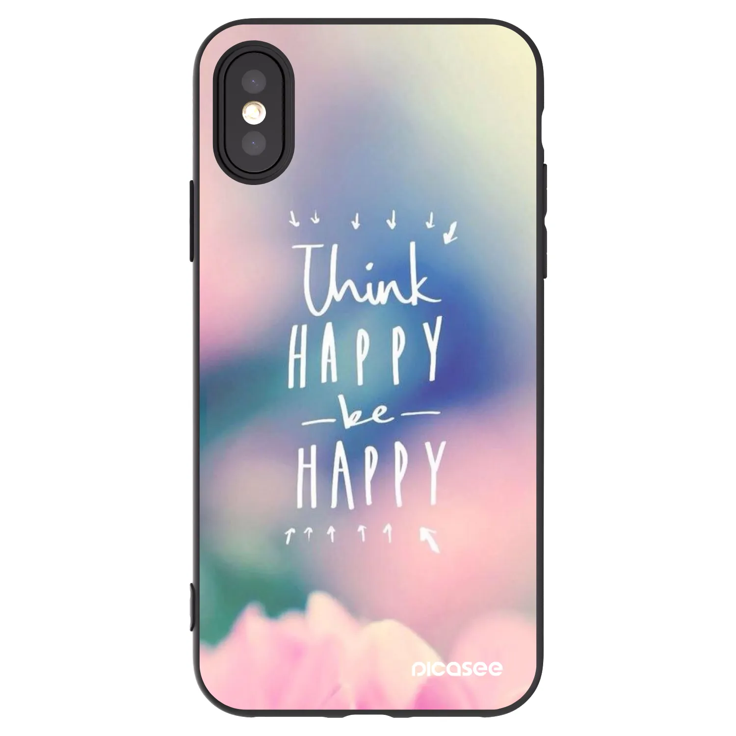 Picasee silikonowe czarne etui na Apple iPhone X/XS - Think happy be happy