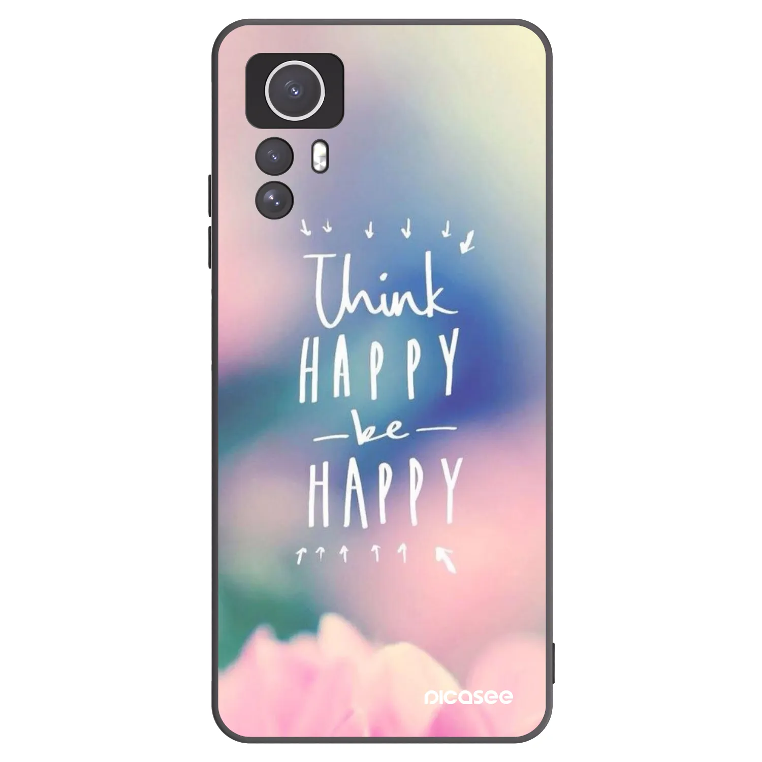 Picasee silikonowe czarne etui na Xiaomi Redmi Note 12S - Think happy be happy