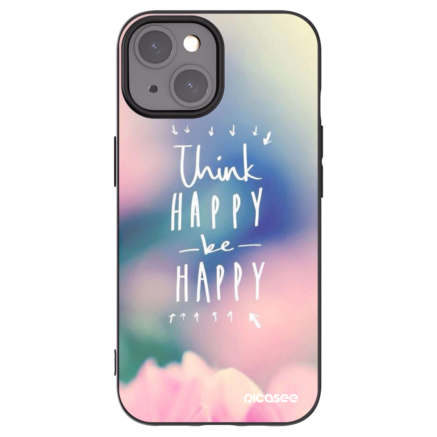 Picasee silikonowe czarne etui na Apple iPhone 15 - Think happy be happy