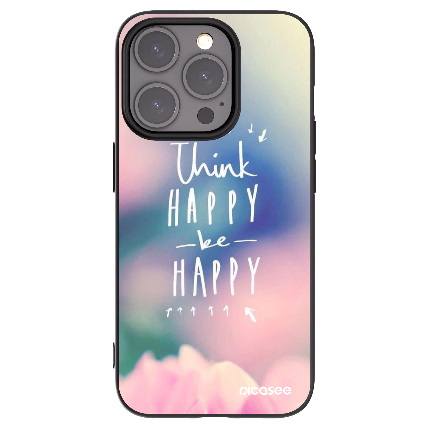 Picasee silikonowe czarne etui na Apple iPhone 15 Pro - Think happy be happy