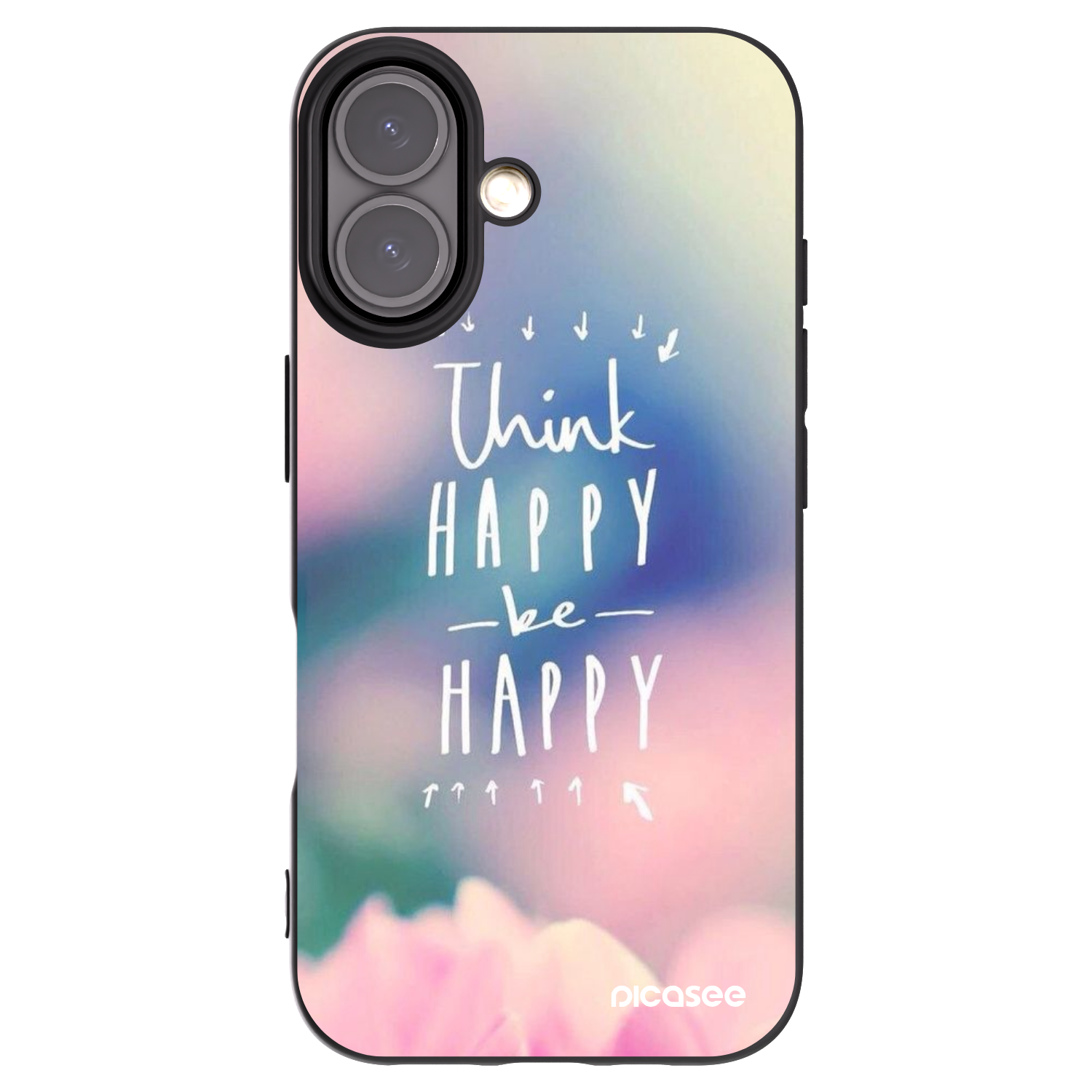Picasee silikonowe czarne etui na Apple iPhone 16 - Think happy be happy