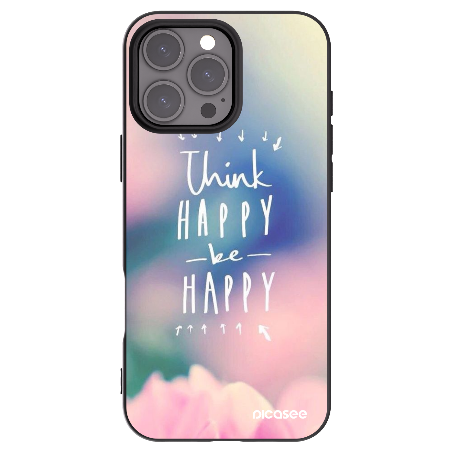 Picasee silikonowe czarne etui na Apple iPhone 16 Pro Max - Think happy be happy