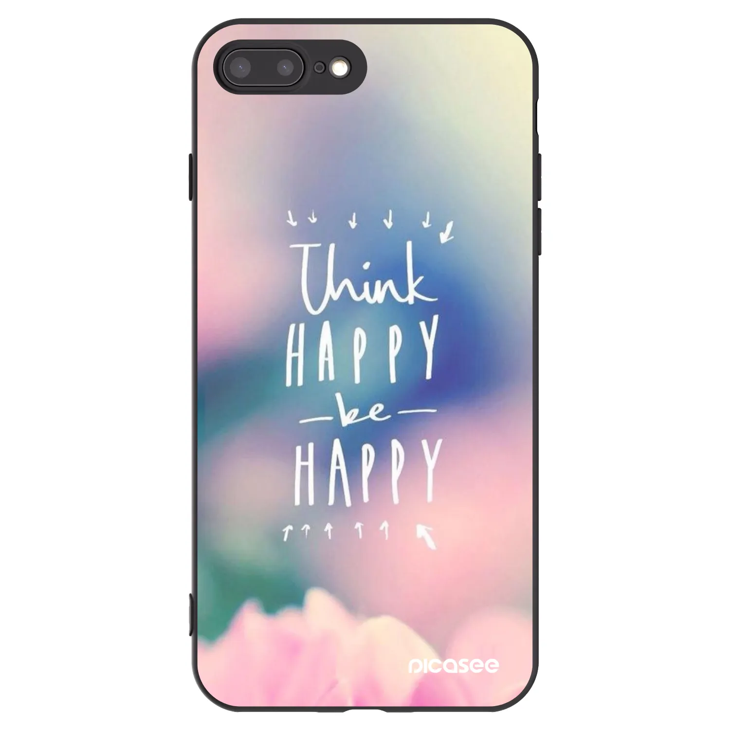 Picasee silikonowe czarne etui na Apple iPhone 7 Plus - Think happy be happy