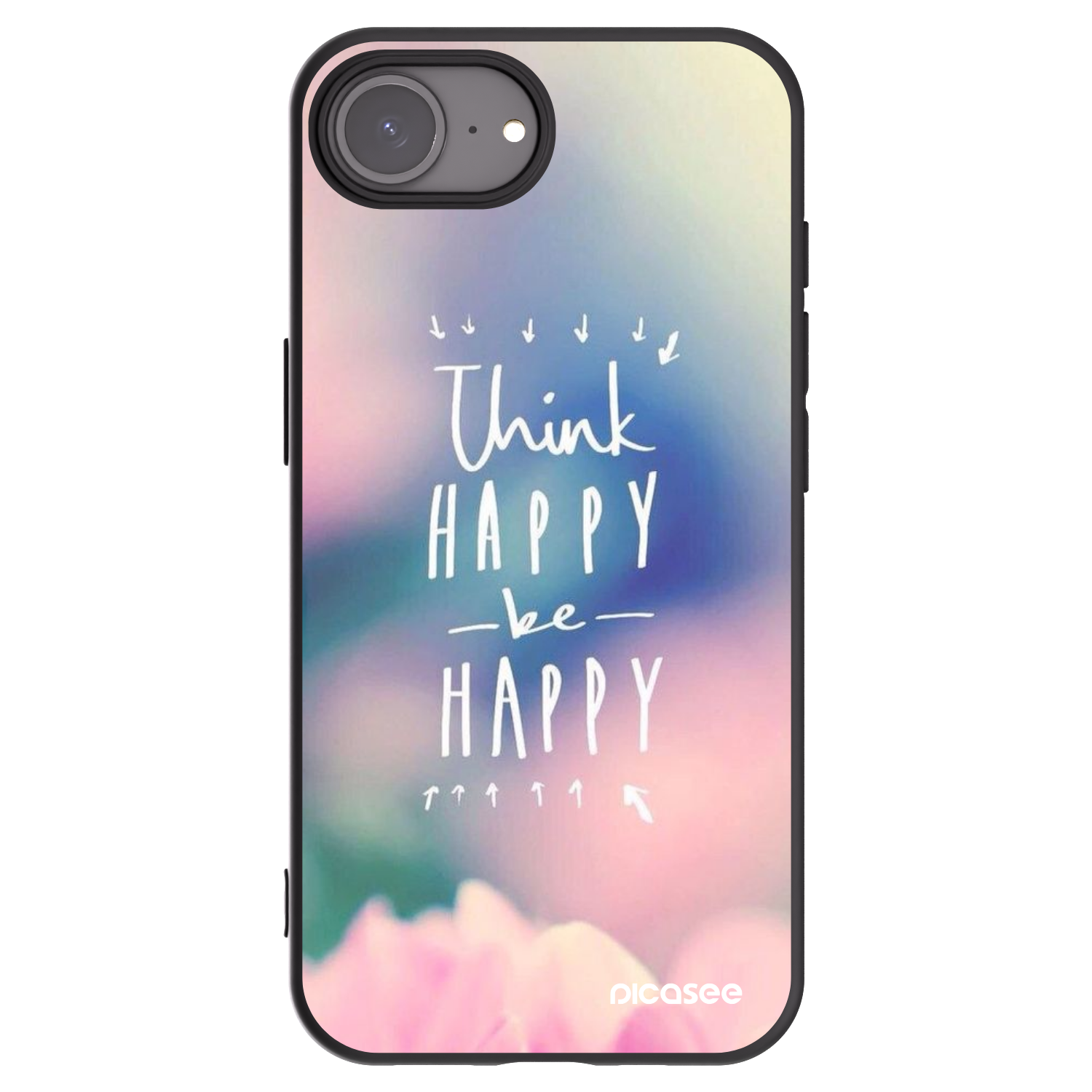 Picasee silikonowe czarne etui na Apple iPhone 16e - Think happy be happy