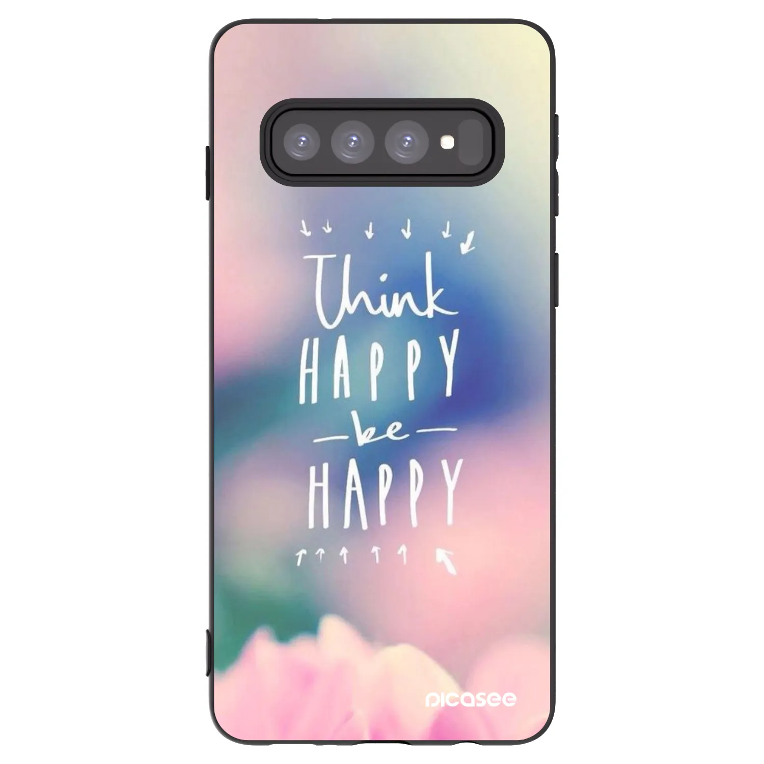 Picasee silikonowe czarne etui na Samsung Galaxy S10 G973 - Think happy be happy