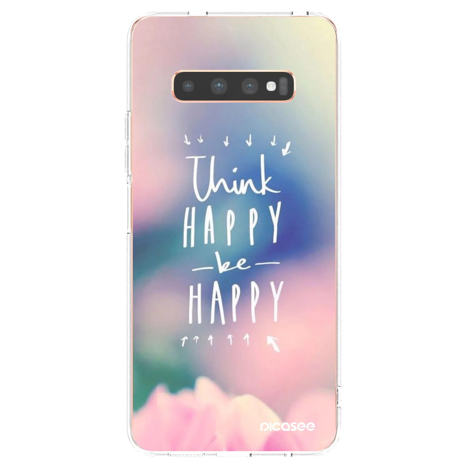 Picasee silikonowe przeźroczyste etui na Samsung Galaxy S10 Plus G975 - Think happy be happy