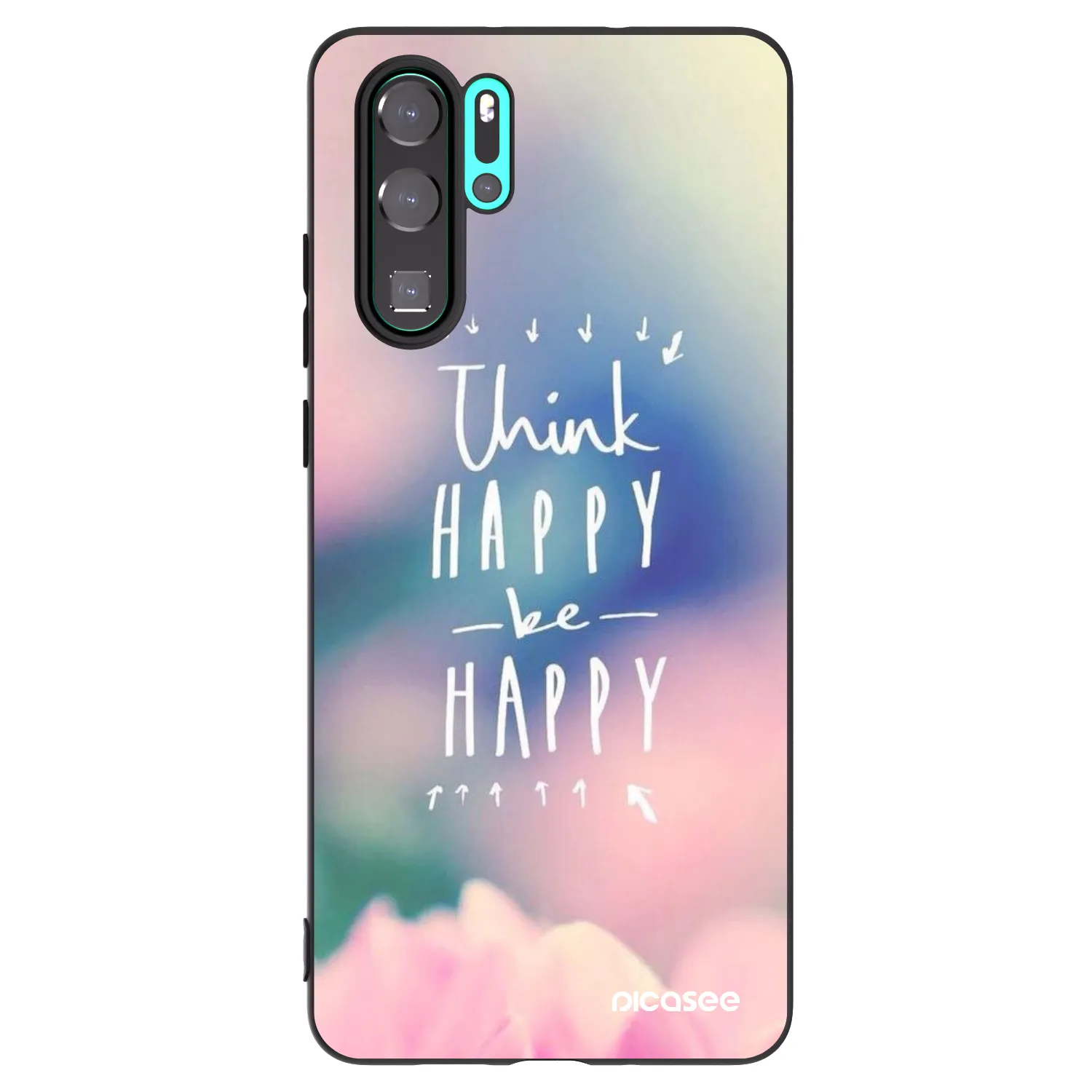 Picasee silikonowe czarne etui na Huawei P30 Pro - Think happy be happy