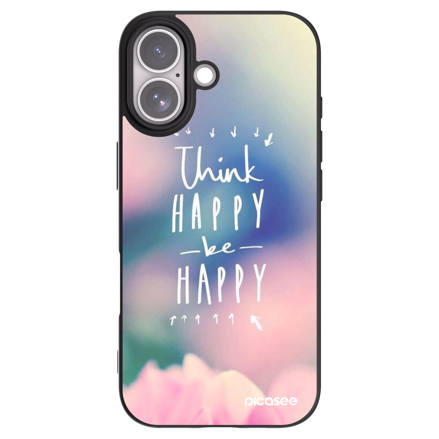 Picasee silikonowe czarne etui na Apple iPhone 17 - Think happy be happy