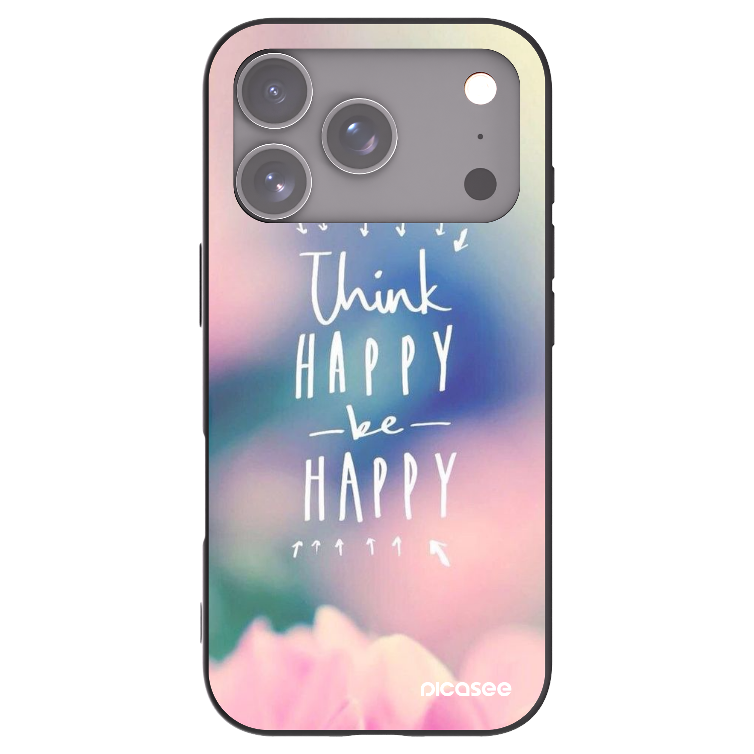 Picasee silikonowe czarne etui na Apple iPhone 17 Pro - Think happy be happy