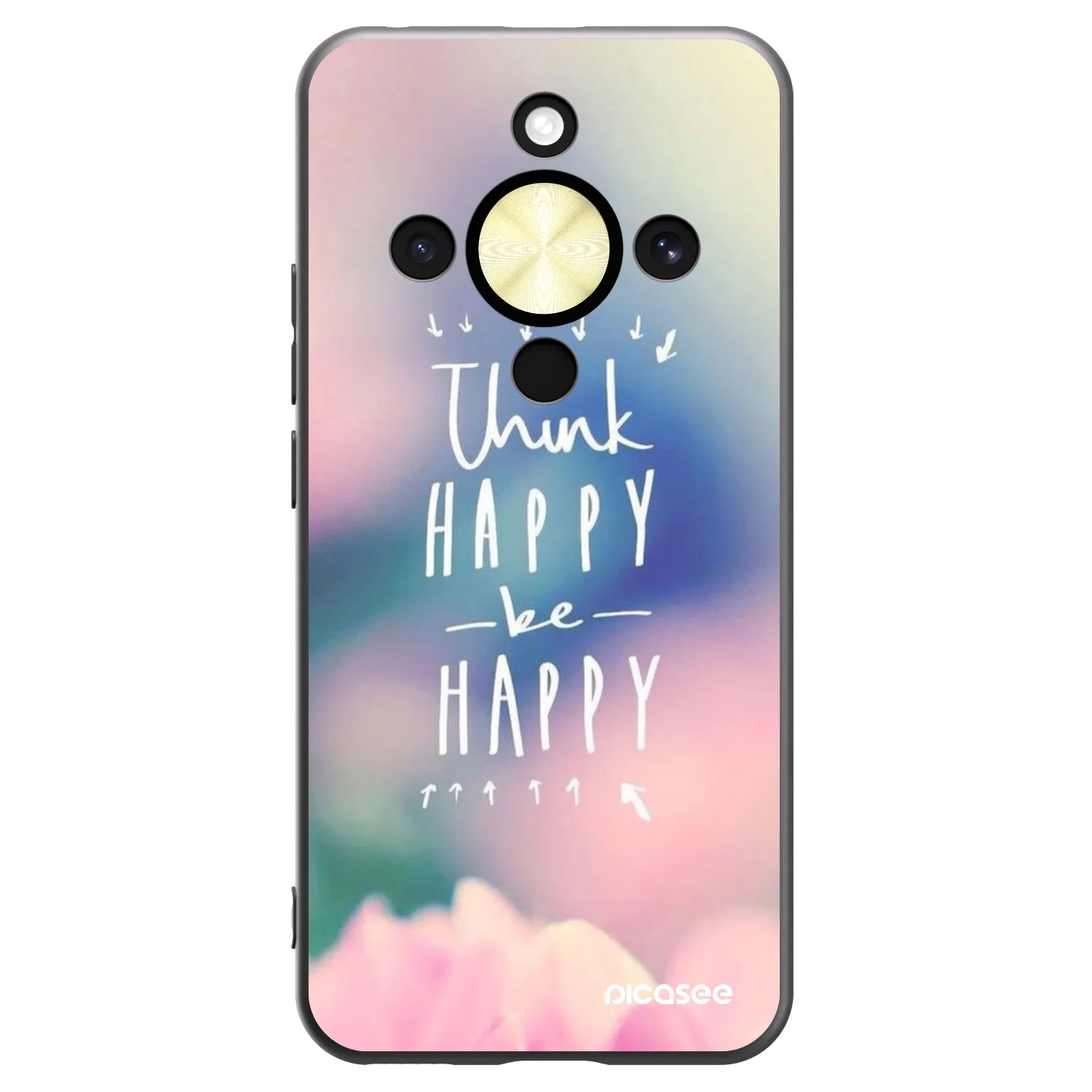 Picasee silikonowe czarne etui na Honor Magic8 Lite 5G - Think happy be happy