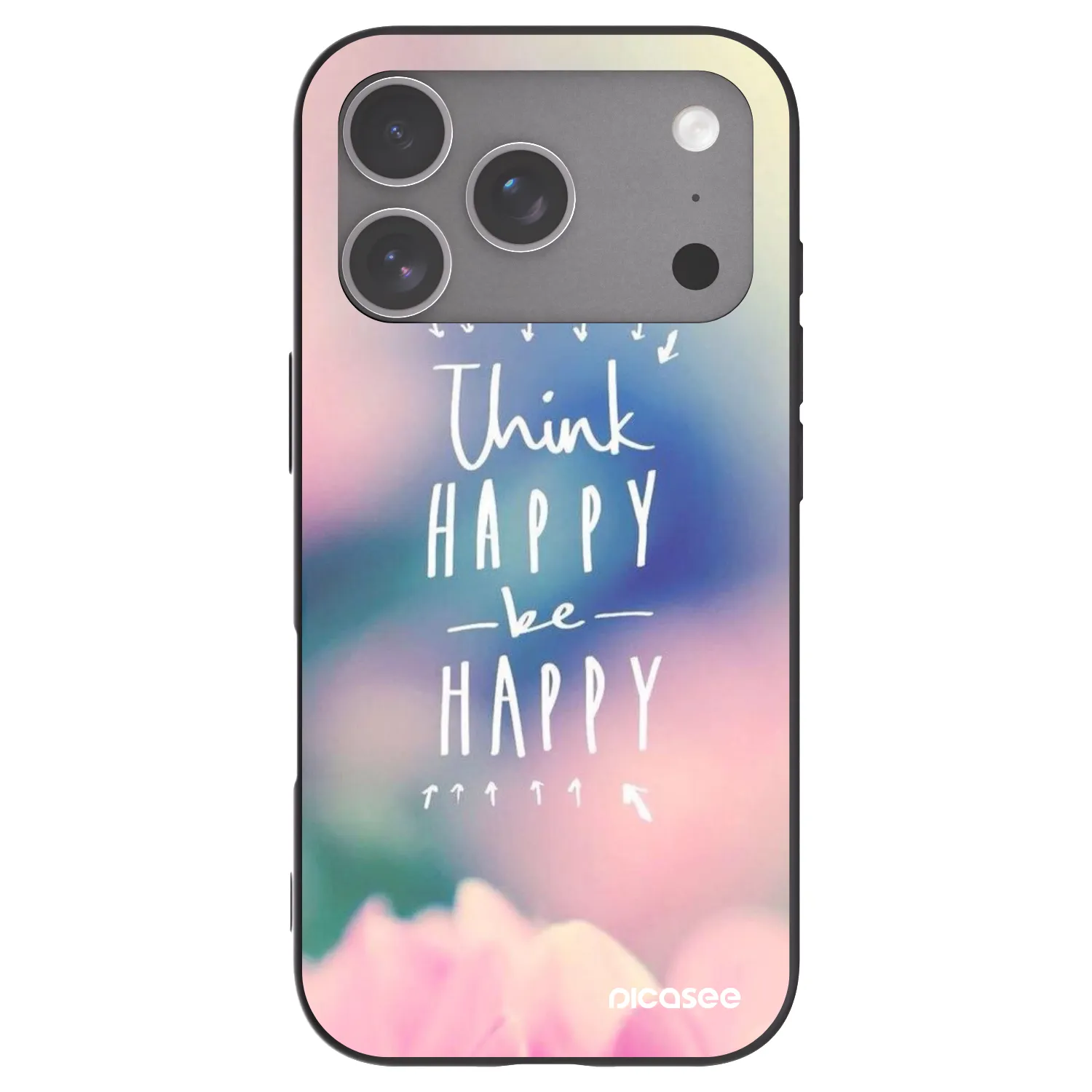 Picasee silikonowe czarne etui na Apple iPhone 18 Pro - Think happy be happy