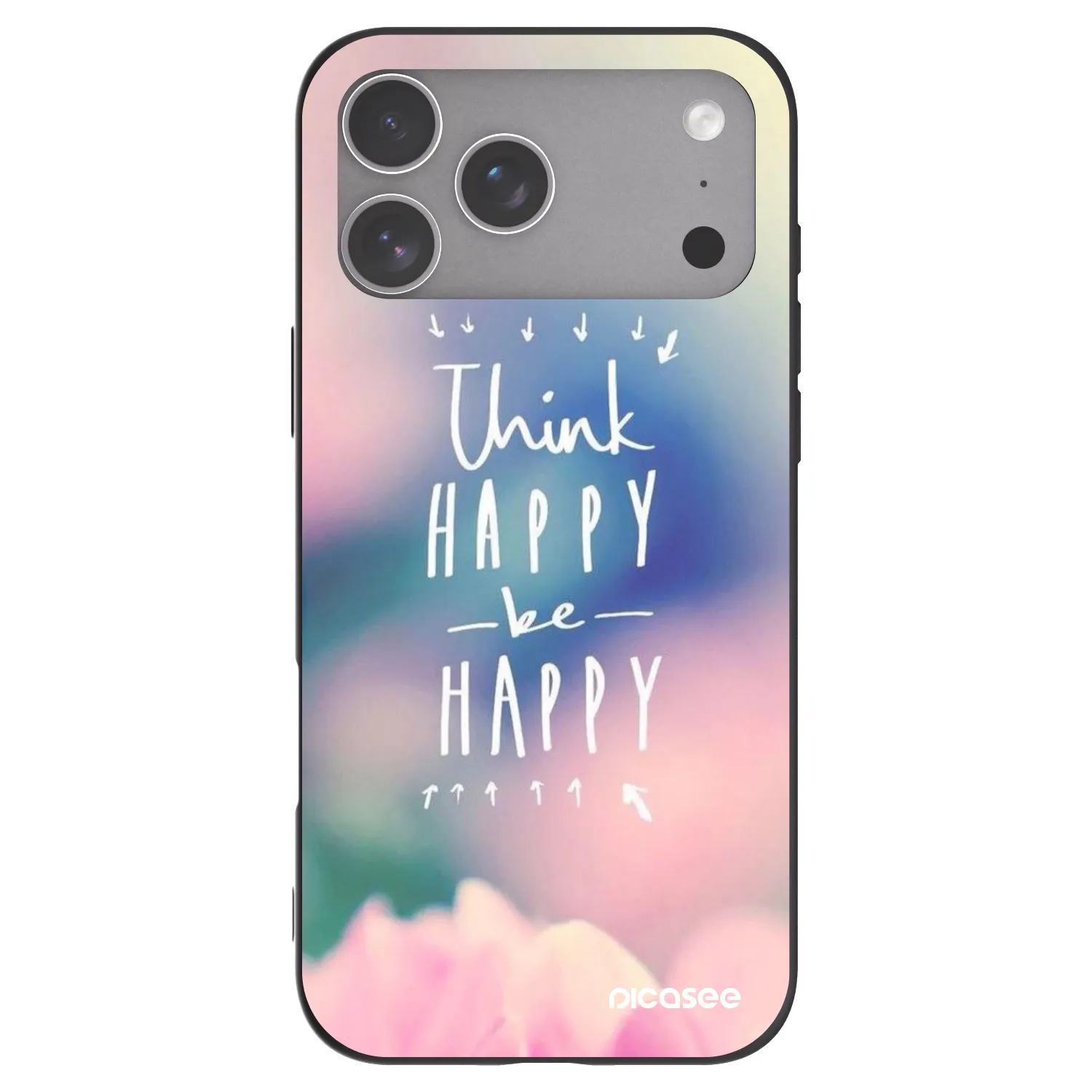 Picasee silikonowe czarne etui na Apple iPhone 18 Pro Max - Think happy be happy