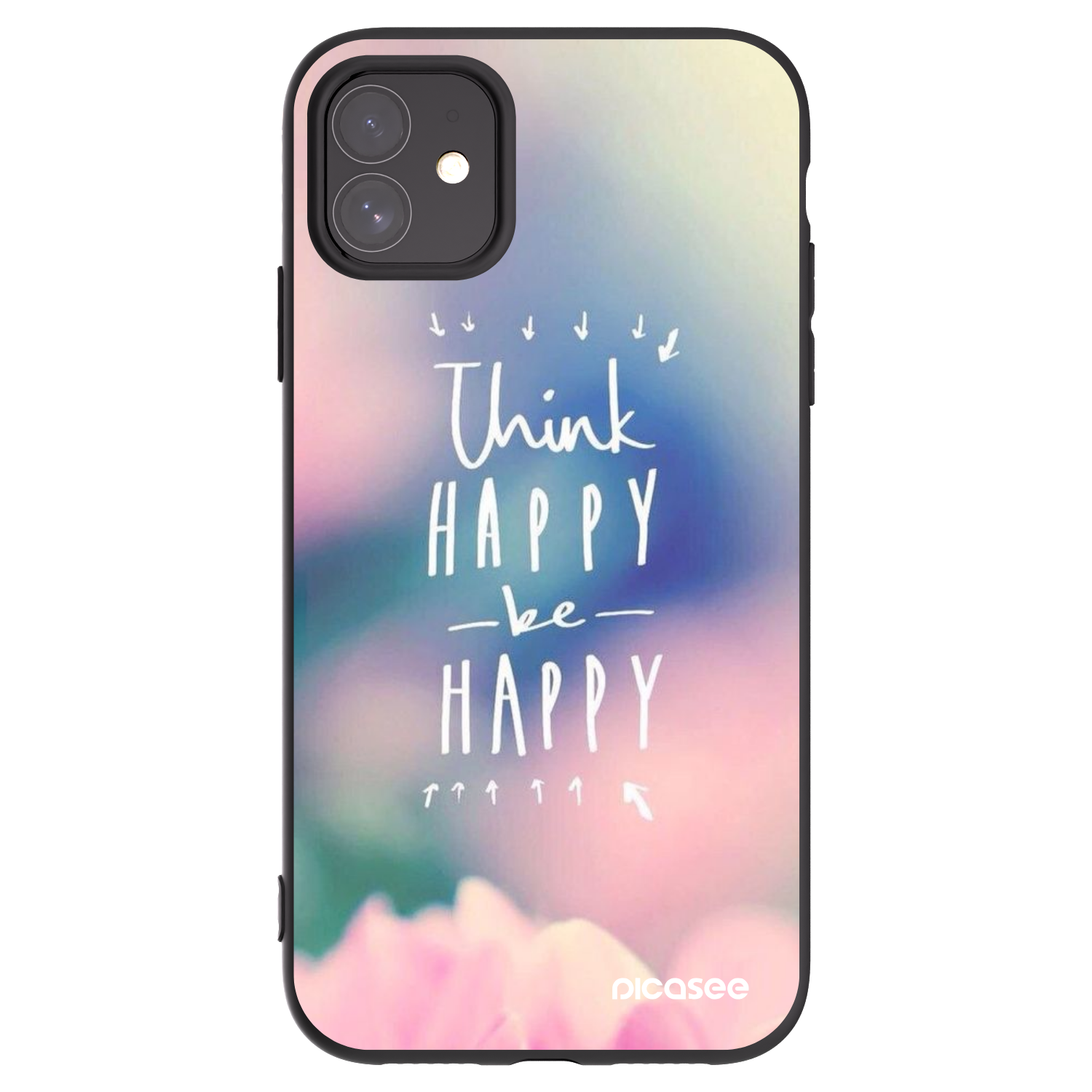 Picasee silikonowe czarne etui na Apple iPhone 11 - Think happy be happy