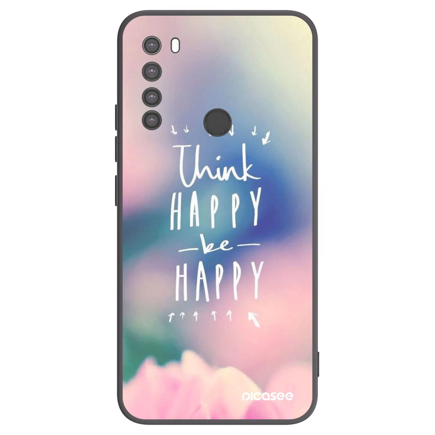 Picasee silikonowe czarne etui na Xiaomi Redmi Note 8 - Think happy be happy