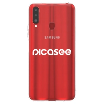Picasee silikonowe przeźroczyste etui na Samsung Galaxy A20s - Picasee - new logo - white