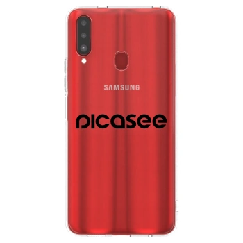 Picasee silikonowe przeźroczyste etui na Samsung Galaxy A20s - Picasee - new logo - black