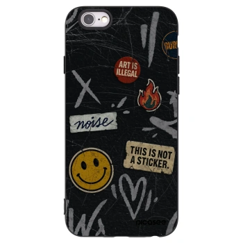 Picasee silikonowe czarne etui na Apple iPhone 6/6S - STICKERS x TAGS