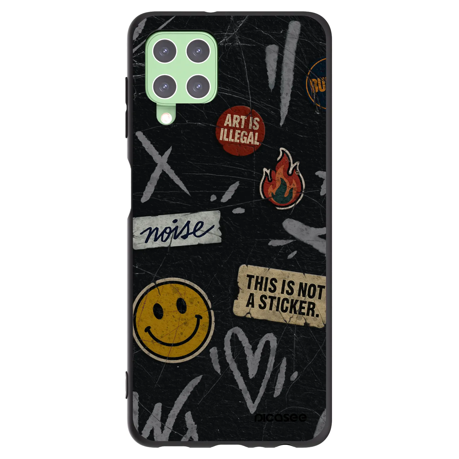 Picasee silikonowe czarne etui na Samsung Galaxy A22 A225F 4G - STICKERS x TAGS