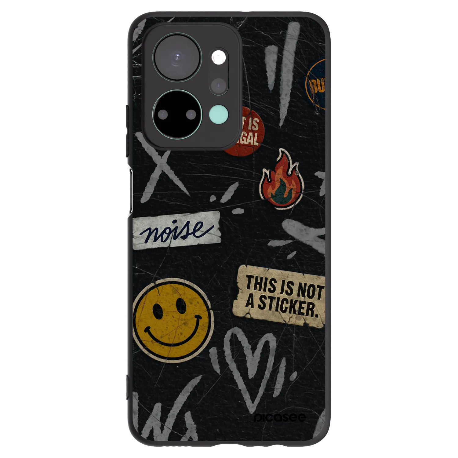 Picasee silikonowe czarne etui na Honor X7a - STICKERS x TAGS