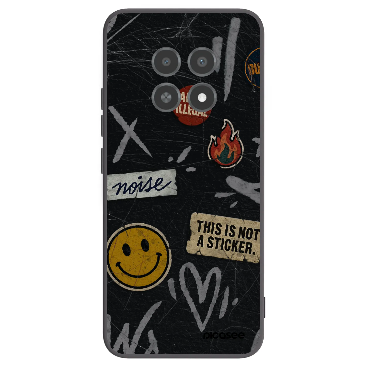 Picasee silikonowe czarne etui na Realme 12X - STICKERS x TAGS