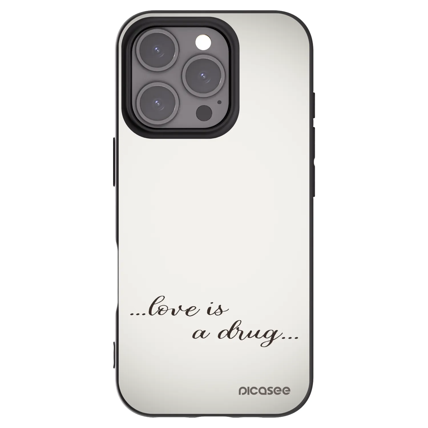 Picasee silikonowe czarne etui na Apple iPhone 16 Pro - Love is a drug