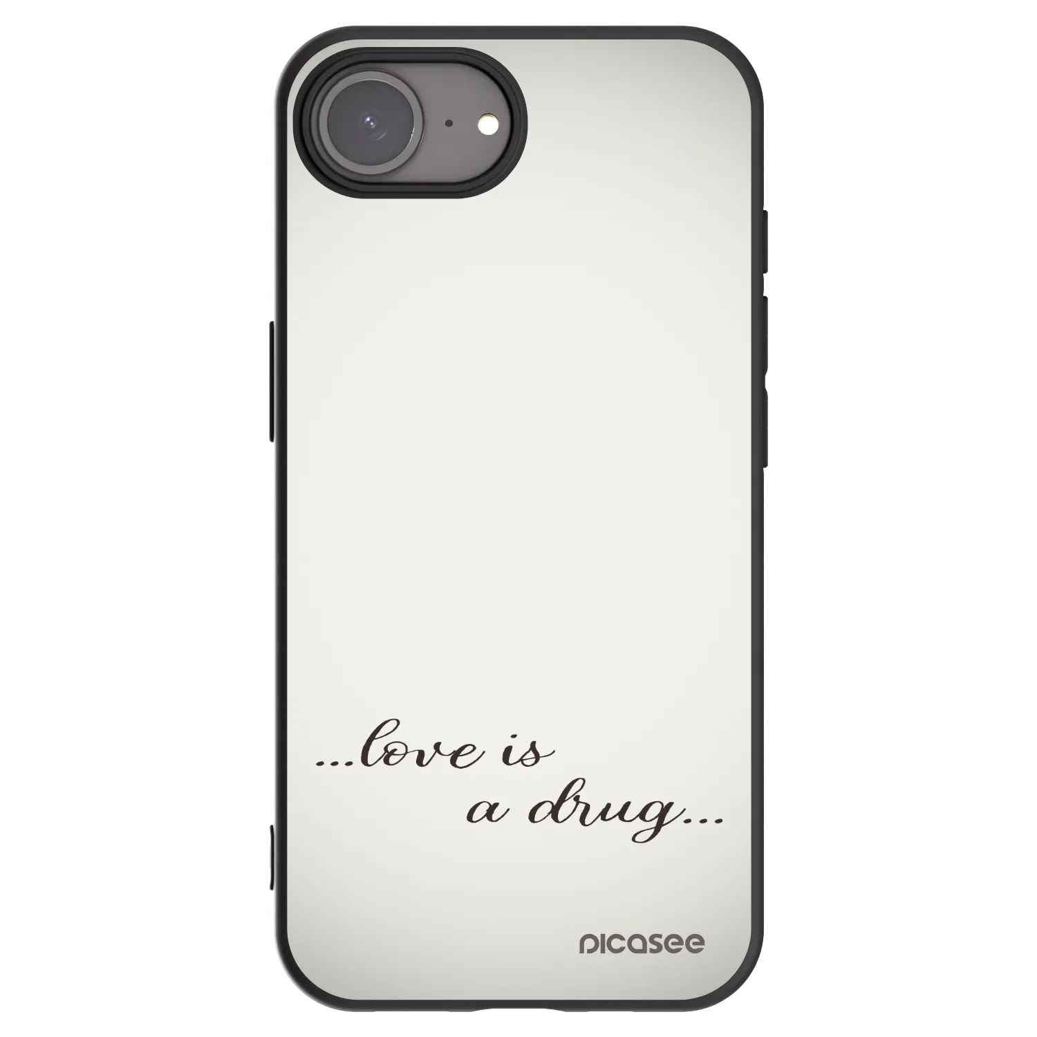 Picasee silikonowe czarne etui na Apple iPhone 16e - Love is a drug
