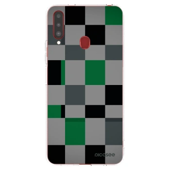 Picasee silikonowe przeźroczyste etui na Samsung Galaxy A20s - Block Grid