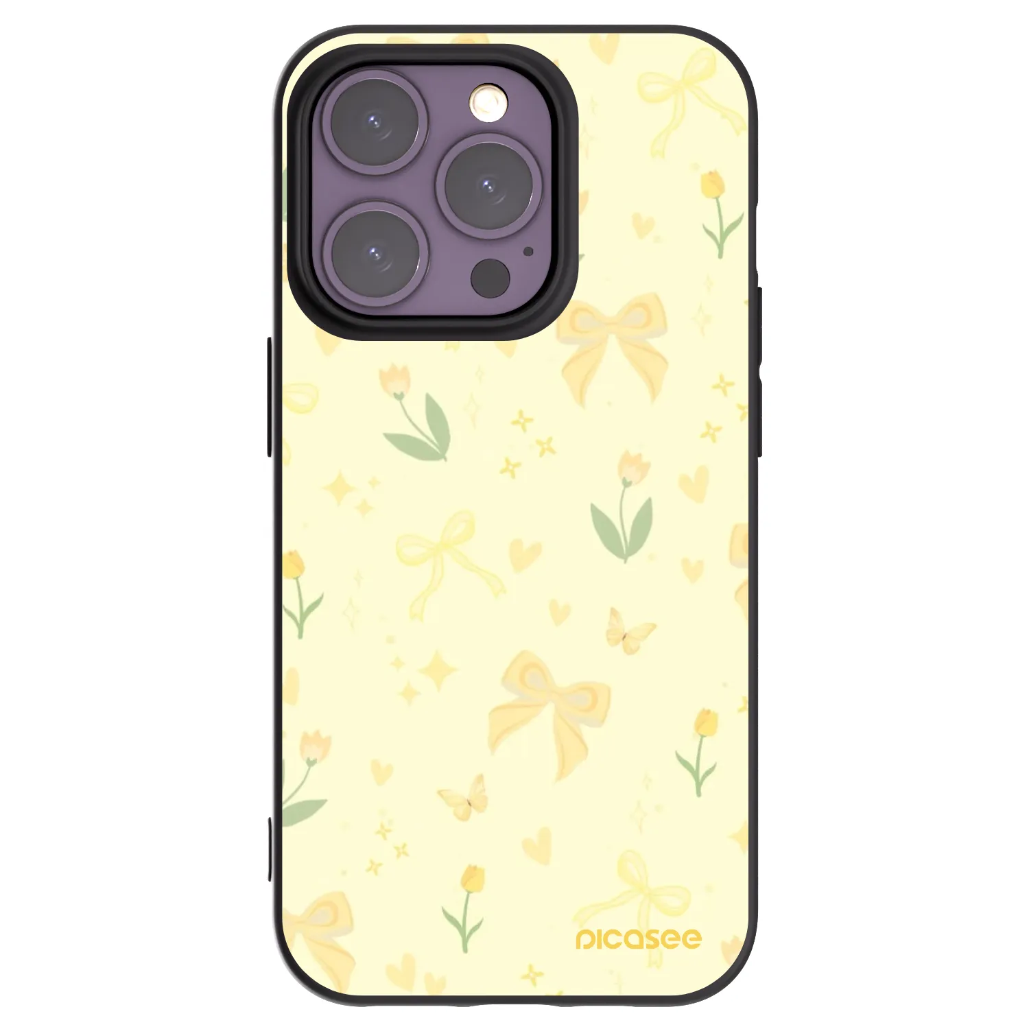 Picasee silikonowe czarne etui na Apple iPhone 14 Pro - Honey Blossom