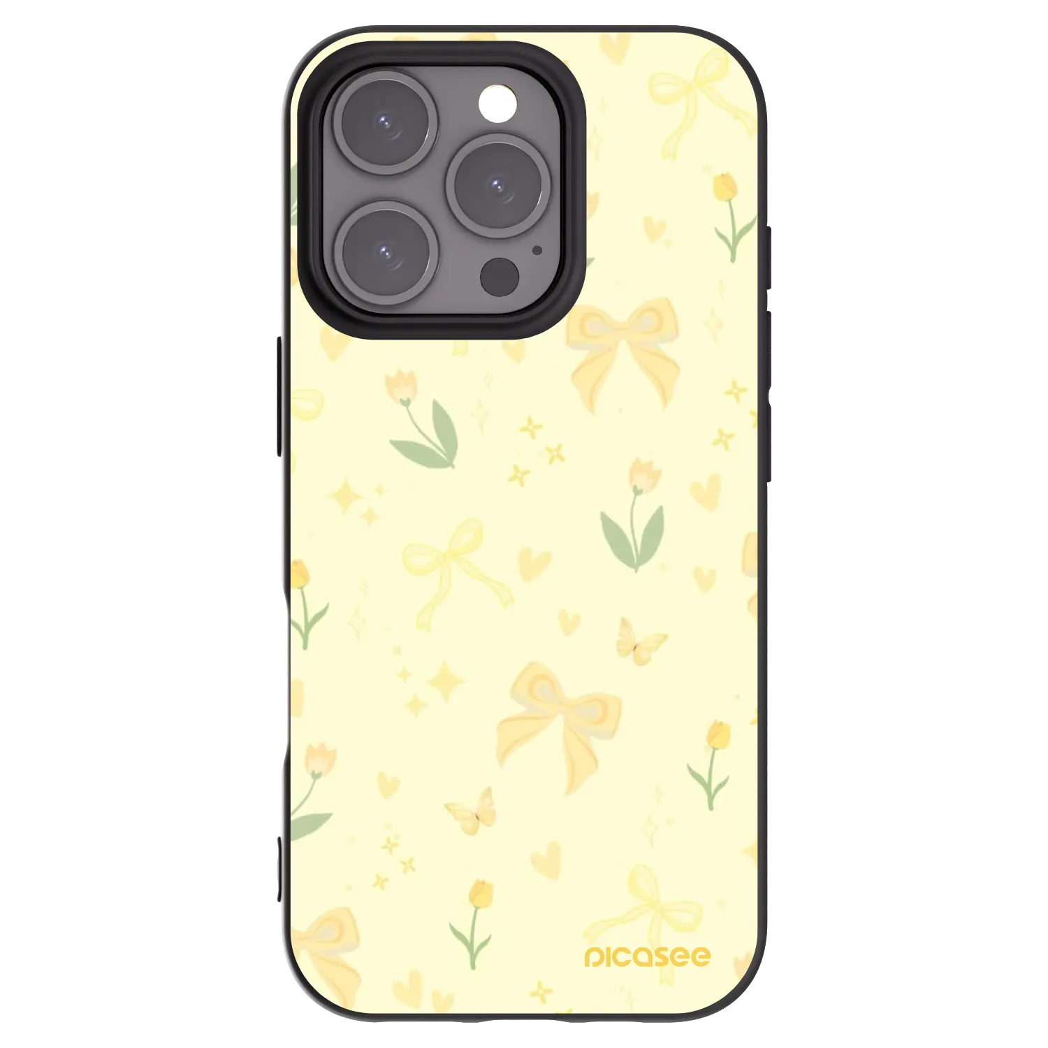 Picasee silikonowe czarne etui na Apple iPhone 16 Pro - Honey Blossom