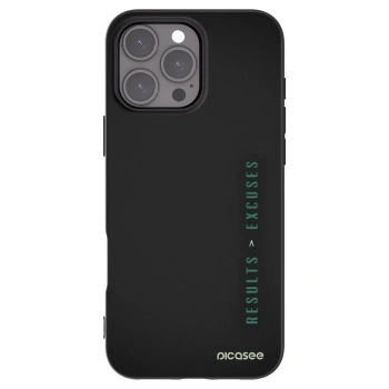 Picasee silikonowe czarne etui na Apple iPhone 16 Pro Max - Results x Excuses